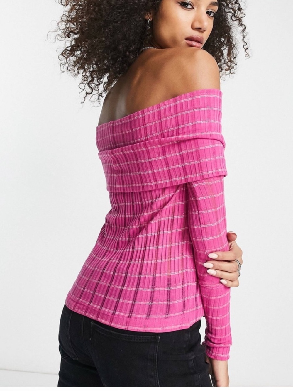 FREE PEOPLE Snowbunny Ribbed Off The Shoulder Top Pink size small